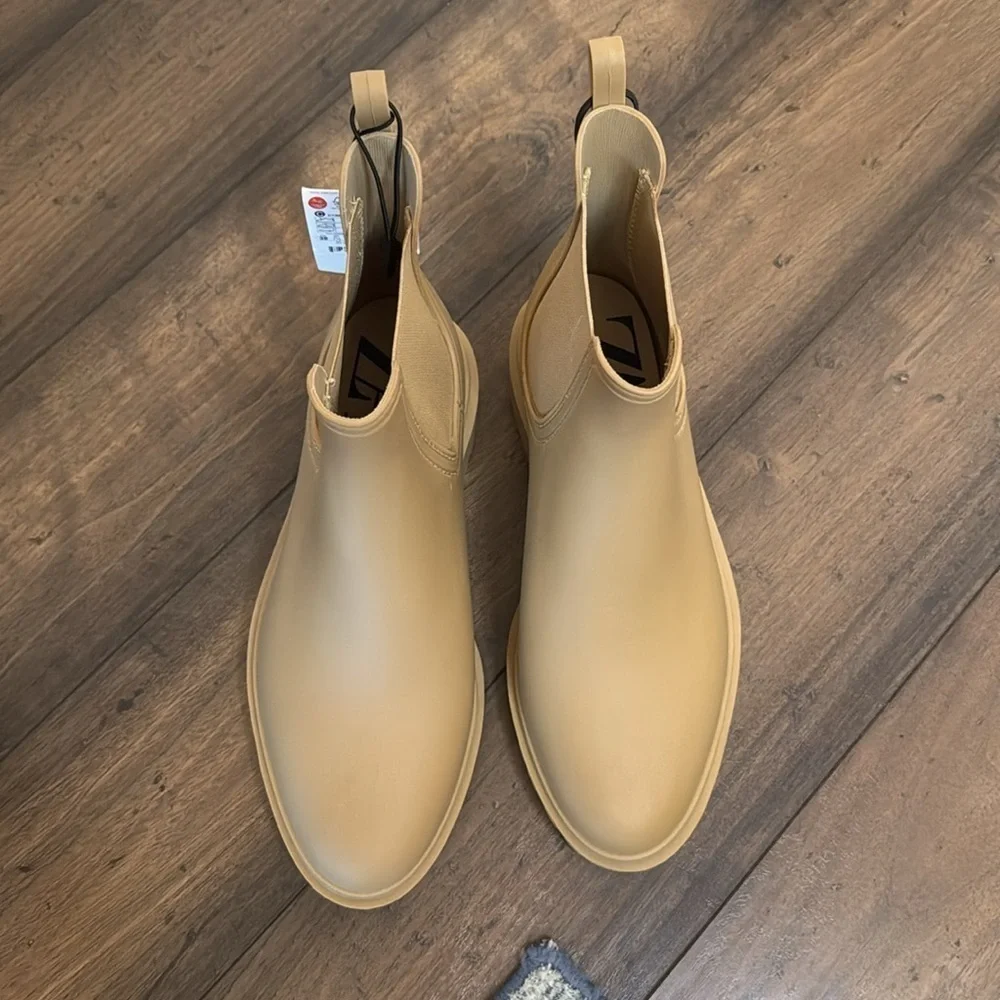 NWT Zara Camel Brown Ankle Rain Boots size 38 (runs large-fits US women 8)